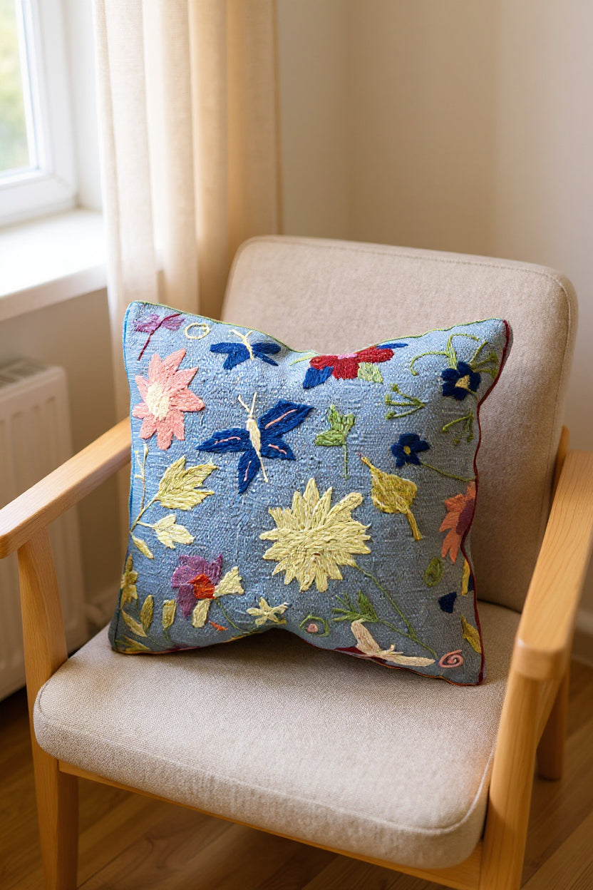Suzani Hand Embroidered Cushion Cover - 45 x 45 cm - Handmade