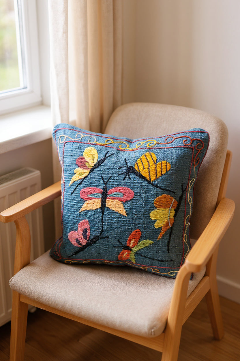 Suzani Hand Embroidered Cushion Cover - 45 x 45 cm - Handmade