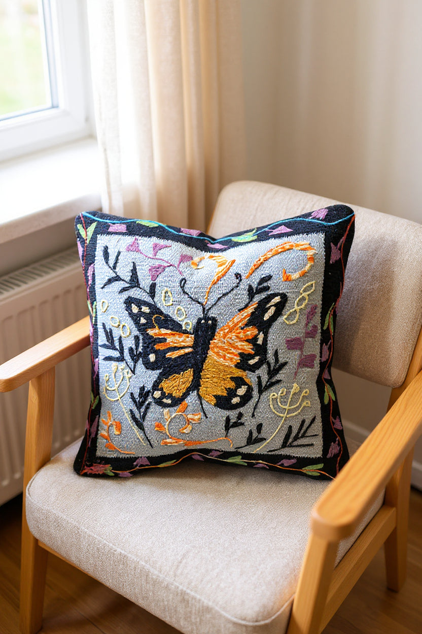 Suzani Hand Embroidered Cushion Cover - 45 x 45 cm - Handmade