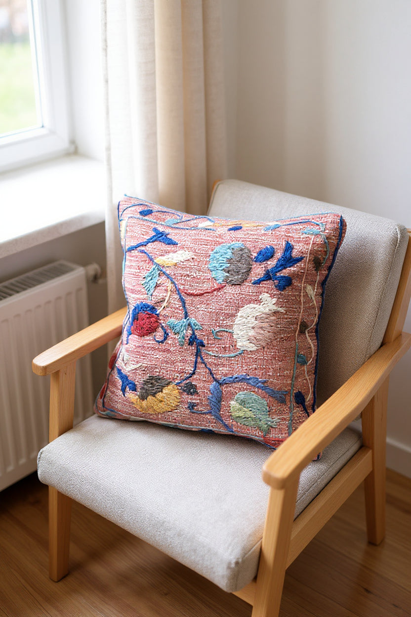 Suzani Hand Embroidered Cushion Cover - 45 x 45 cm - Handmade