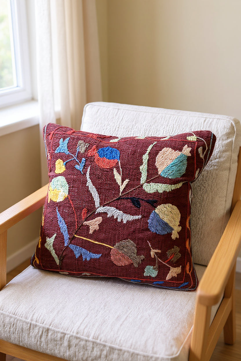 Suzani Hand Embroidered Cushion Cover - 45 x 45 cm - Handmade