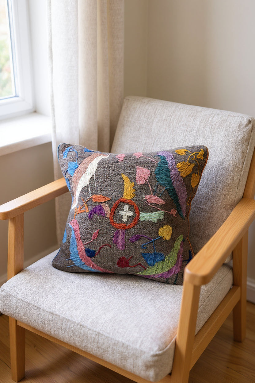 Suzani Hand Embroidered Cushion Cover - 45 x 45 cm - Handmade