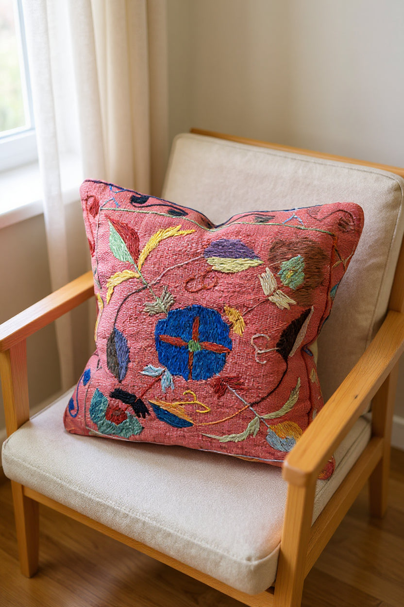 Suzani Hand Embroidered Cushion Cover - 45 x 45 cm - Handmade
