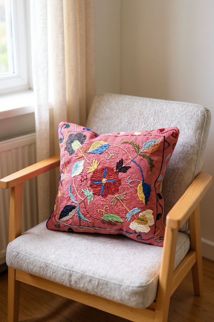 Suzani Hand Embroidered Cushion Cover - 45 x 45 cm - Handmade