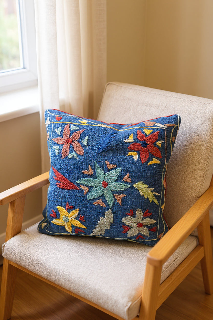 Suzani Hand Embroidered Cushion Cover - 45 x 45 cm - Handmade