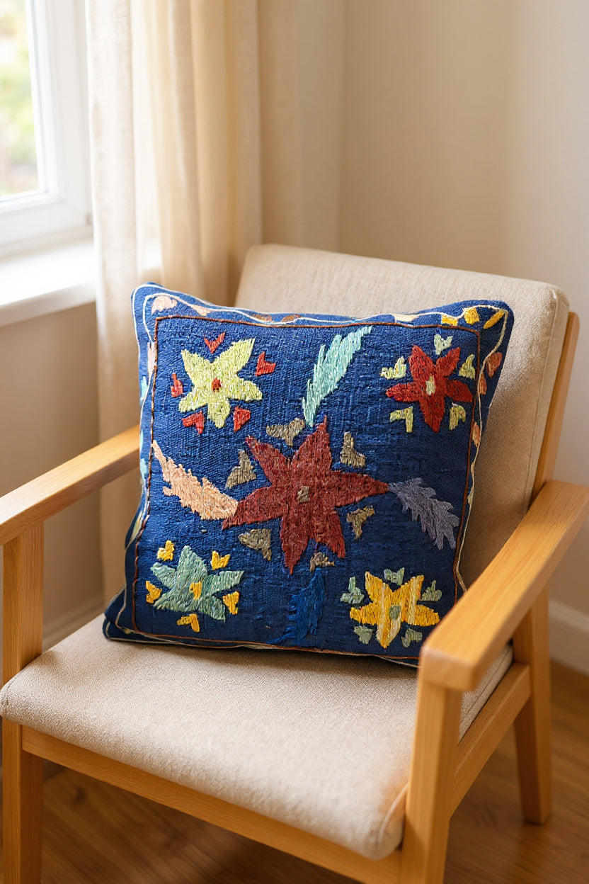 Suzani Hand Embroidered Cushion Cover - 45 x 45 cm - Handmade