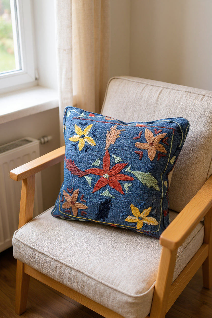 Suzani Hand Embroidered Cushion Cover - 45 x 45 cm - Handmade