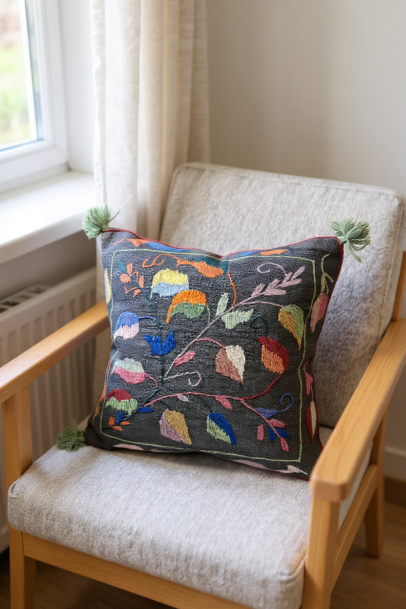 Suzani Hand Embroidered Cushion Cover - 45 x 45 cm - Handmade