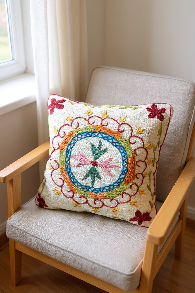 Suzani Hand Embroidered Cushion Cover - 45 x 45 cm - Handmade
