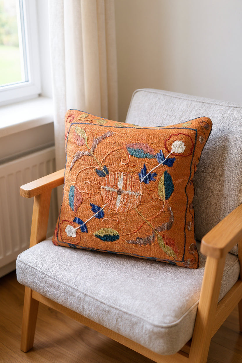 Suzani Hand Embroidered Cushion Cover - 45 x 45 cm - Handmade