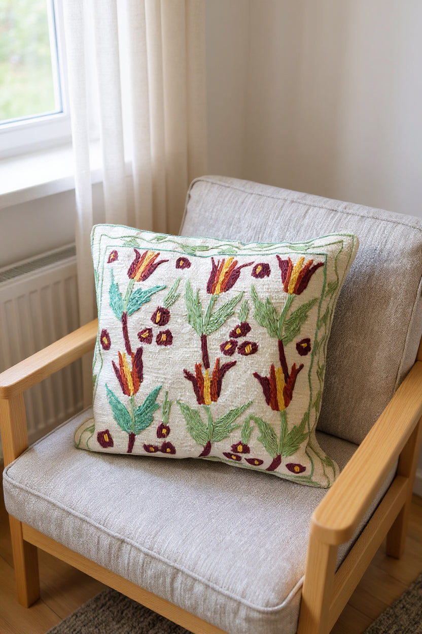 Suzani Hand Embroidered Cushion Cover - 45 x 45 cm - Handmade