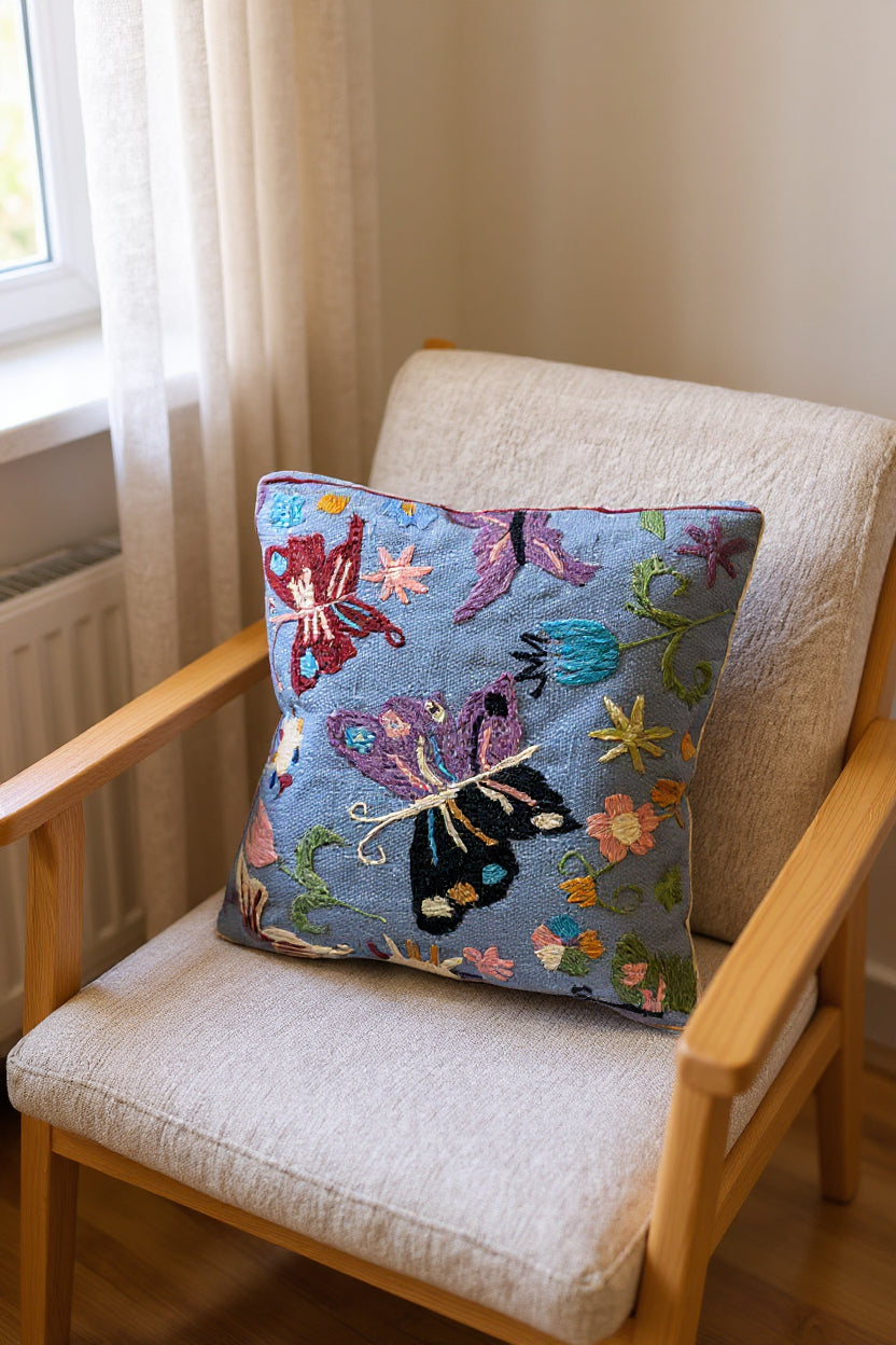 Suzani Hand Embroidered Cushion Cover - 45 x 45 cm - Handmade