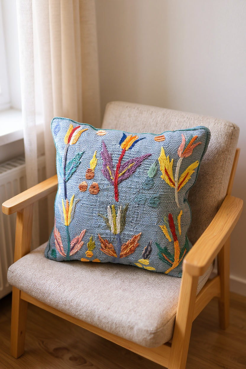 Suzani Hand Embroidered Cushion Cover - 45 x 45 cm - Handmade