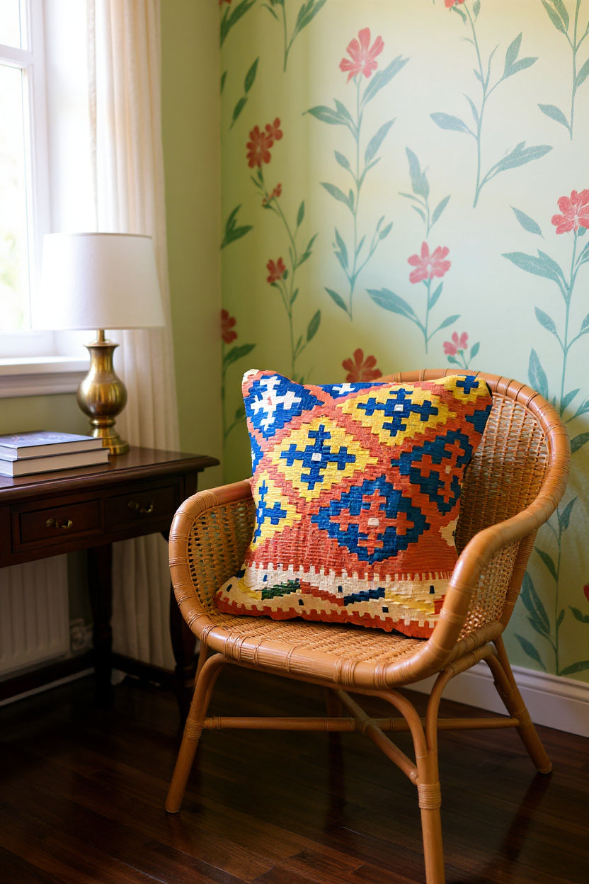 Turkish Kilim Vintage Cushion Cover - 42 x 40 cm - Handmade