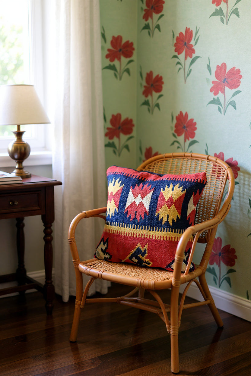 Turkish Kilim Vintage Cushion Cover - 40 x 40 cm - Handmade