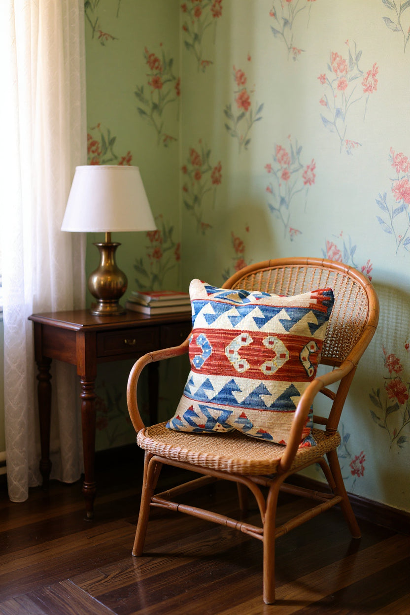 Turkish Kilim Vintage Cushion Cover - 40 x 40 cm - Handmade