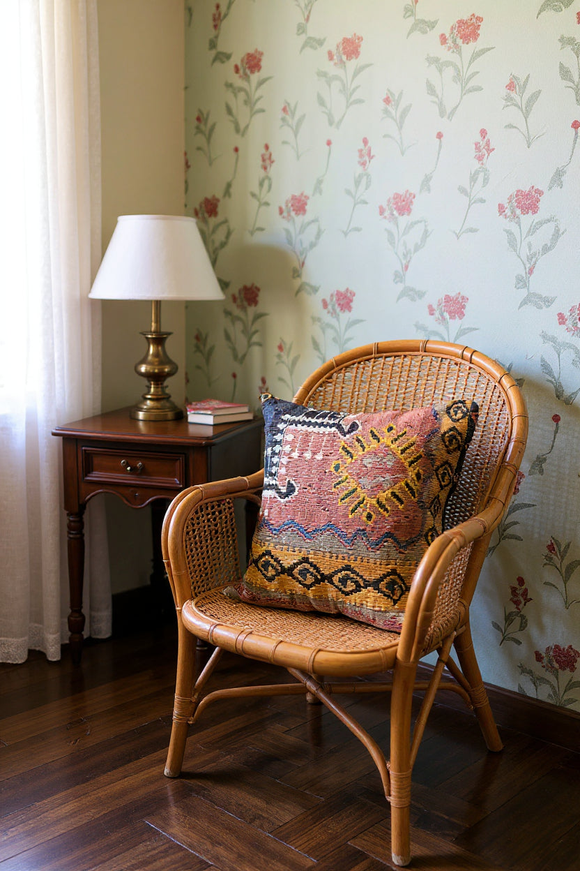 Turkish Kilim Vintage Cushion Cover - 40 x 40 cm - Handmade