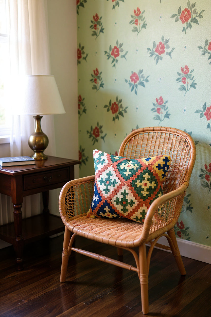 Turkish Kilim Vintage Cushion Cover - 40 x 40 cm - Handmade