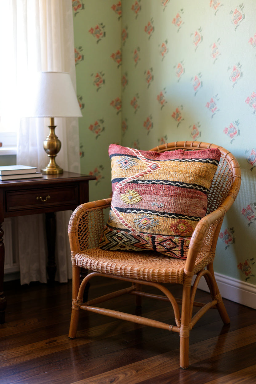 Turkish Kilim Vintage Cushion Cover - 40 x 40 cm - Handmade