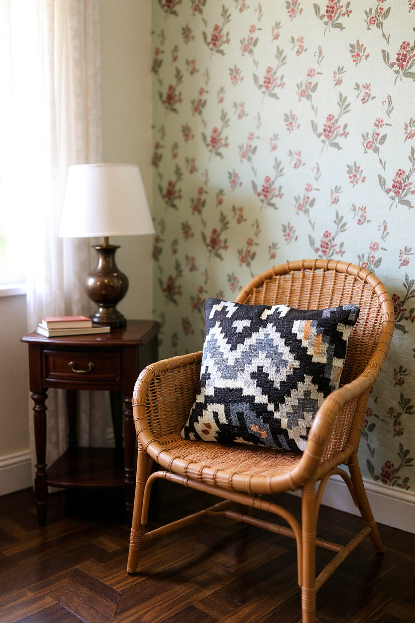 Turkish Kilim Vintage Cushion Cover - 40 x 40 cm - Handmade