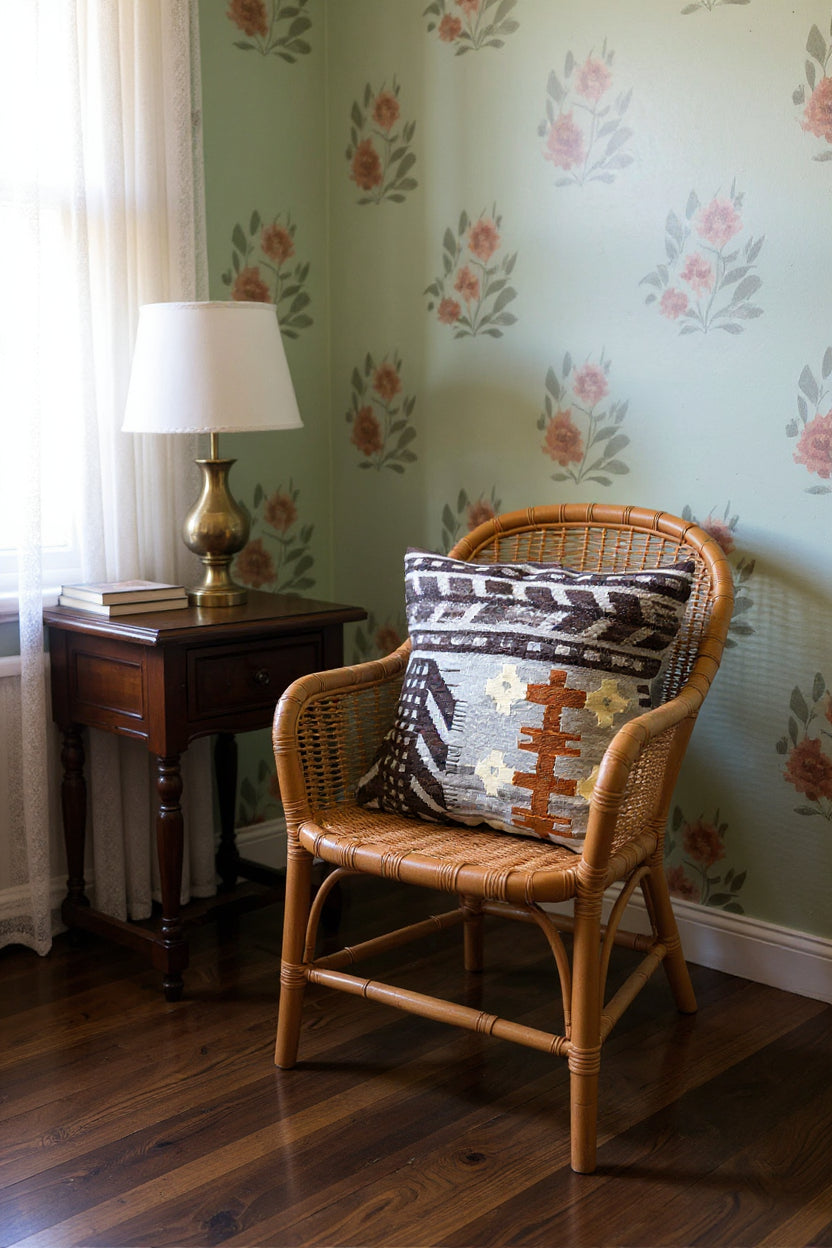 Turkish Kilim Vintage Cushion Cover - 40 x 40 cm - Handmade