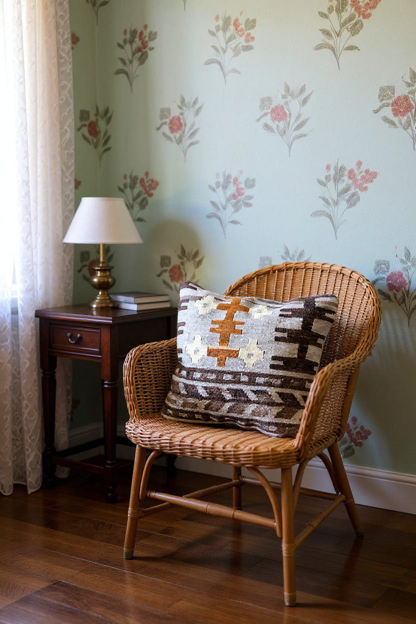 Turkish Kilim Vintage Cushion Cover - 40 x 40 cm - Handmade