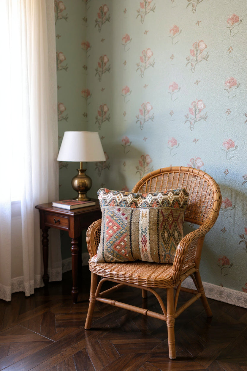 Turkish Kilim Vintage Cushion Cover - 40 x 40 cm - Handmade