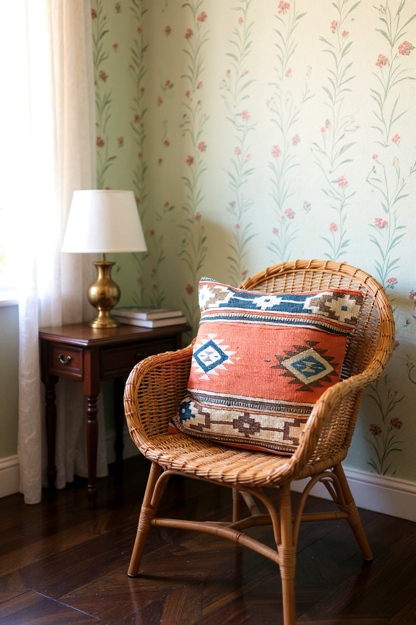 Turkish Kilim Vintage Cushion Cover - 40 x 40 cm - Handmade