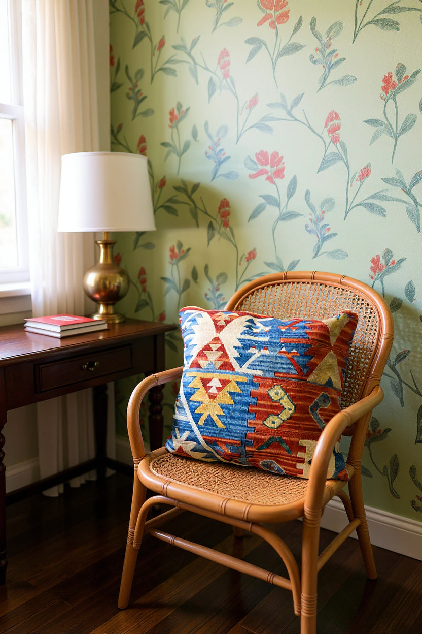 Turkish Kilim Vintage Cushion Cover - 40 x 40 cm - Handmade