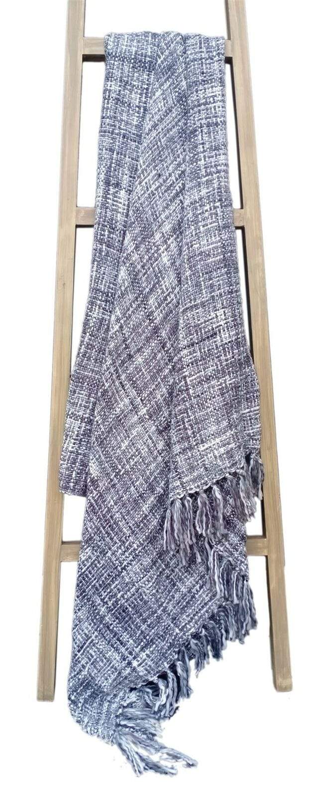 French Tonal Chenille Throw Luxuriously Soft Acrylic Blanket with Elegant Tassels for Sofa and Bed 130 x 170 cm