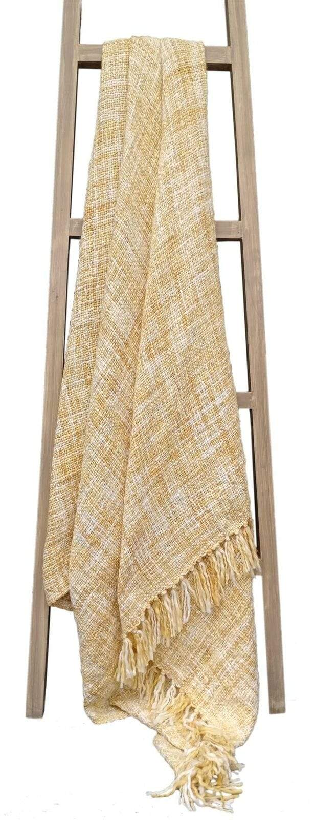 French Tonal Chenille Throw Luxuriously Soft Acrylic Blanket with Elegant Tassels for Sofa and Bed 130 x 170 cm