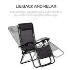Black reclining zero-gravity chair with adjustable back and footrests, mesh seat