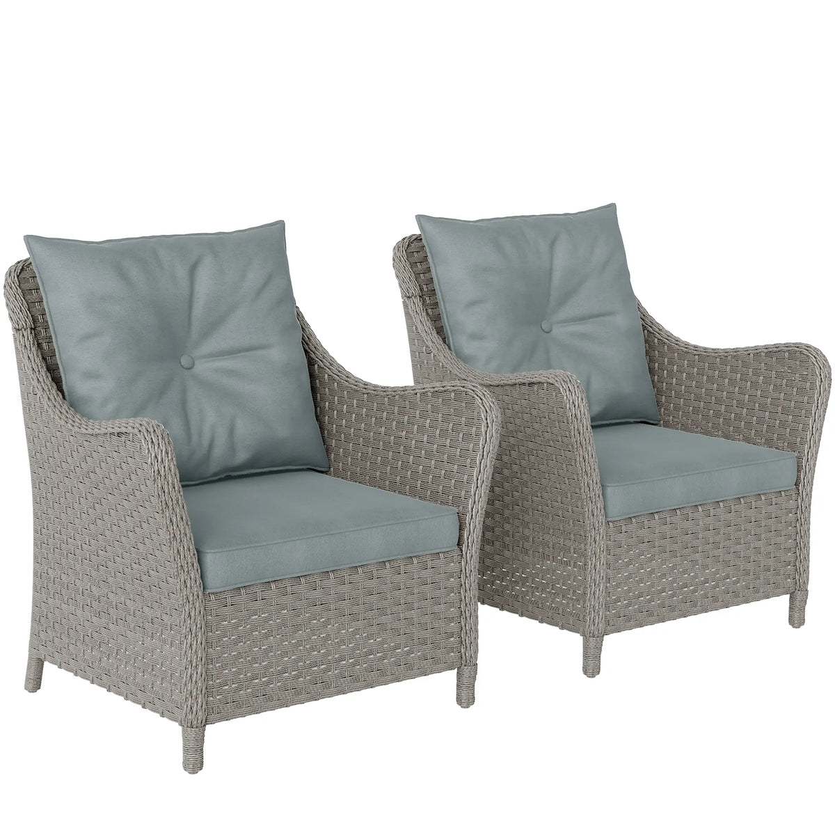 Outsunny Rattan Garden Chairs Set of 2, Outdoor Rattan Chairs with Cushions, Armrests and High Back, PE Wicker Garden