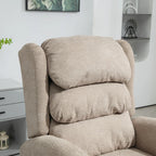 Khaki velvet-feel electric riser recliner chair, close front view
