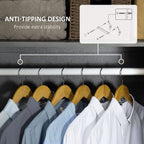 Grey wardrobe interior with hanging rail and anti-tipping bracket above hanging clothes