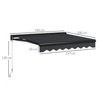Grey electric awning profile with LED strip, showing dimensions and zigzag valance