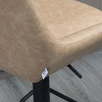 Light khaki upholstered bar stool seat with stitched edge and black support stem
