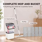 Complete mop and bucket set with 2.2L bucket, flat mop, and five gray pads