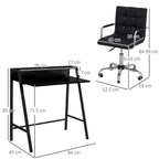 Chair size diagram: black padded seat/back on chrome swivel base with casters
