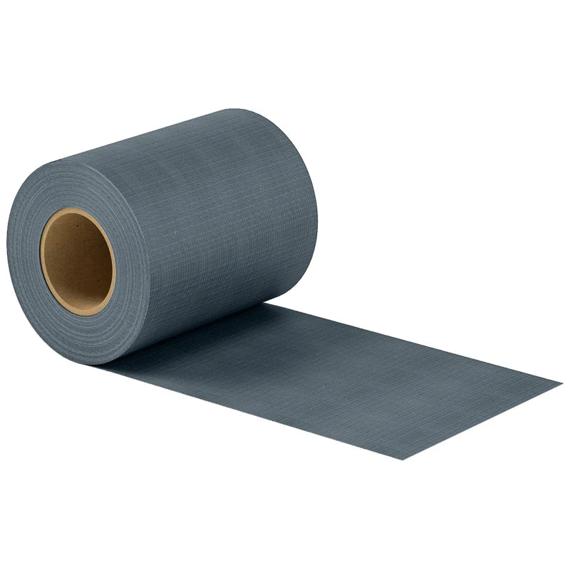 Grey privacy screen fence roll with visible textured fabric and cardboard core