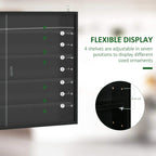 Black wall display cabinet door with adjustable shelf positions and internal groove markers