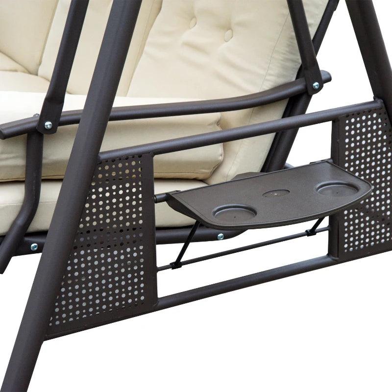 Swing Chair Hammock Chair 3 Seater Canopy Cushion Shelter Outdoor Bench Steel Beige