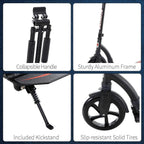 Kick scooter features: collapsible handle, aluminum frame, kickstand, slip-resistant solid tires
