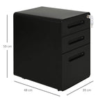 Black lockable 3-drawer file cabinet with side key lock and curved corners
