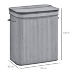 Grey foldable laundry basket with flip lid and side handles, removable liner.