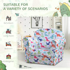 Children’s dinosaur-pattern tub chair with padded arms and seat for everyday play