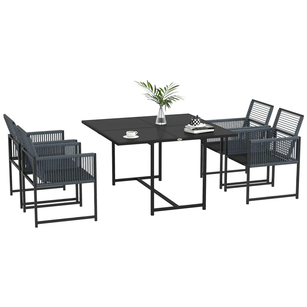 Five-Piece Metal Dining Set, with Folding Back Chairs, Dark Grey - Bobobiy