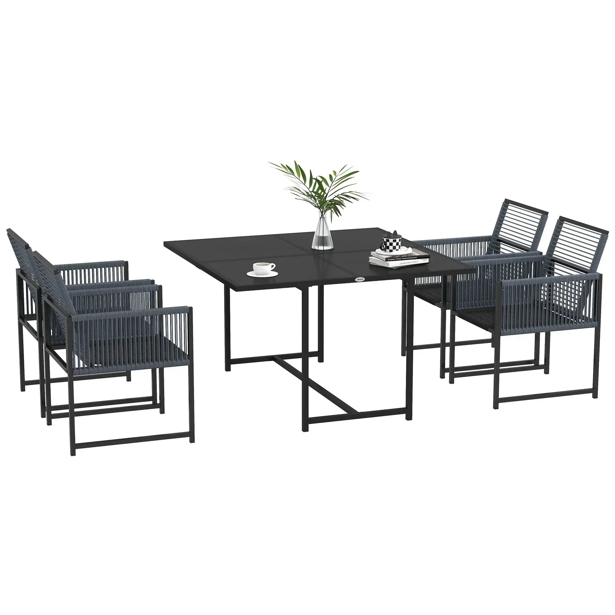 Five-Piece Metal Dining Set, with Folding Back Chairs, Dark Grey - Bobobiy