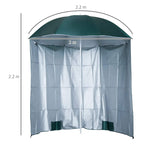 Green arched canopy beach umbrella sun shelter with side panels and height markers