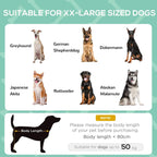 XX-large dog size guide infographic for pet cot, with silhouettes and body-length note